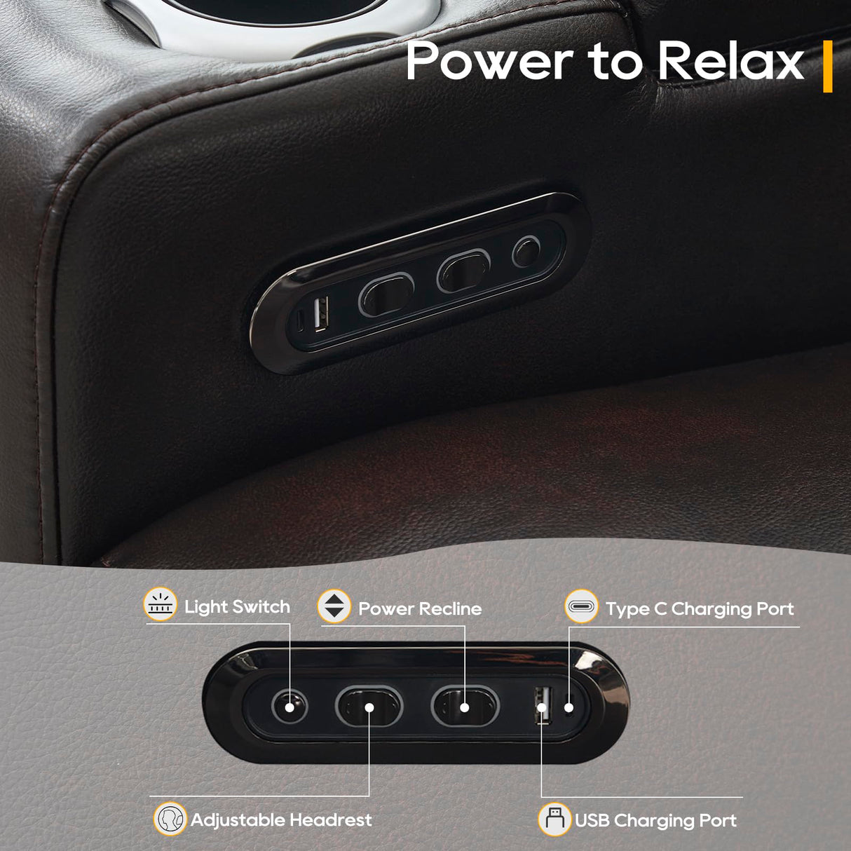 P.H.Furn Power Loveseat Recliner Sofa, Home Theater Seating with Adjustable Headrest, Blue LED Lighting, Reclining Loveseat, Storage, Cup Holder, USB, Charging P.H.Furn