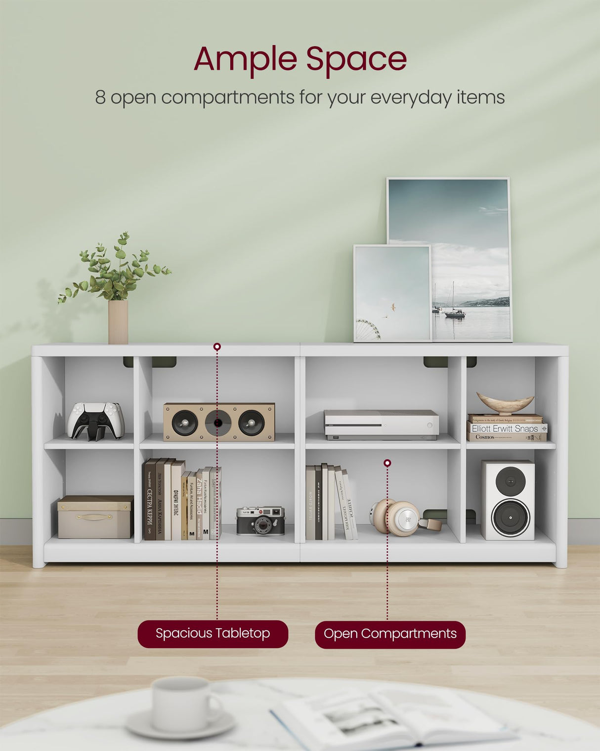 VASAGLE TV Stand for TVs up to 65 Inches, Entertainment Center with Storage Shelves, TV Console Table, Easy to Assemble, TV Cabinet for Living Room, Bedroom, Cloud White ULTV111W01 VASAGLE