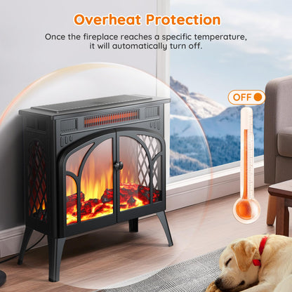 Rintuf Electric Fireplace Heater, 1500W Infrared Fireplace Stove w/ 3D Realistic Flame, 5100BTU Freestanding Electric Stove Heater with Remote Control, 8H Timing, Ideal for Indoor Home Use