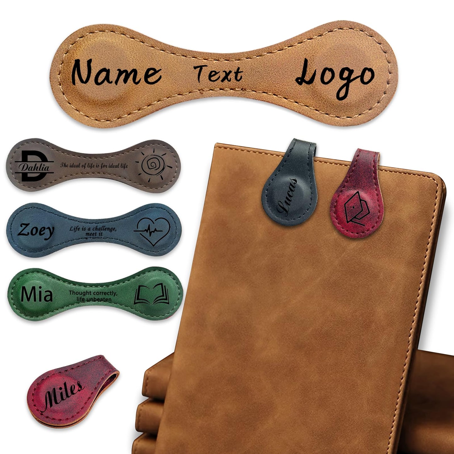 CDBUY Personalized Leather Magnetic Bookmarks - Custom Magnetic Leather Bookmark with Engraved Logo Text, Vintage Magnetic Bookmark Clips Customized Gifts for Women Kids Men Book Lovers Mother Father