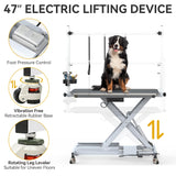 DWVO 49'' Electric Dog Grooming Table, Heavy Duty Adjustable Pet Grooming Table w/Leveling Wheels, Grooming Arm, Anti-Slip Top & Tool Organizer, Professional Dog Grooming Station (White, 49inch) DWVO