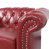 AVZEAR Leather Sofa 3 Seater Couch, Large Sofa Furniture Roll Arm Classic Tufted Chesterfield Settee Leather Sofa with Channel Tufted Seat Back for Living Room, Claret AVZEAR