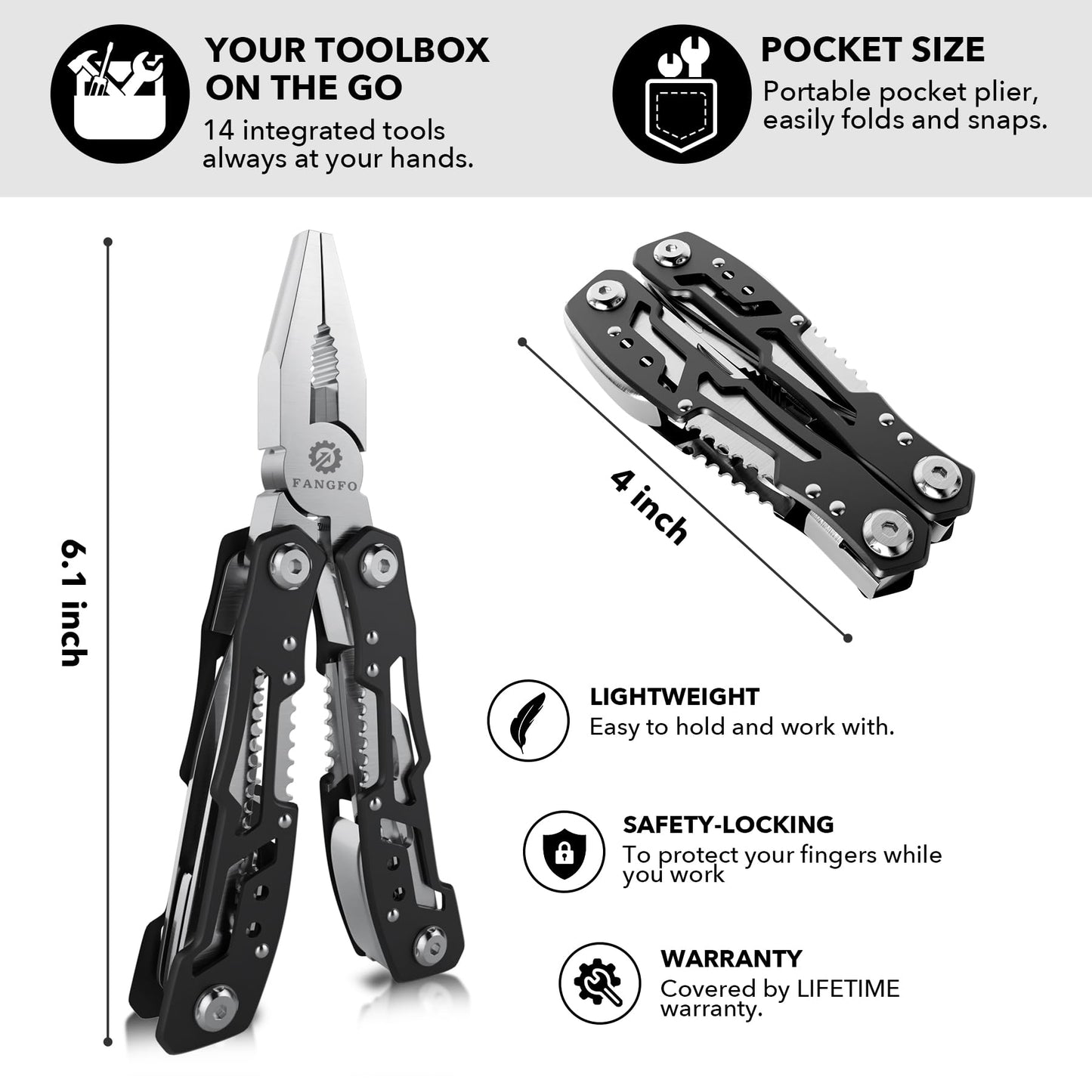 14-In-1 Multitool with Safety Locking, Professional Stainless Steel Multitool Pliers Pocket Knife, Bottle Opener, Screwdriver with Nylon Sheath ，Apply to Survival,Camping, Hunting and Hiking - WoodArtSupply