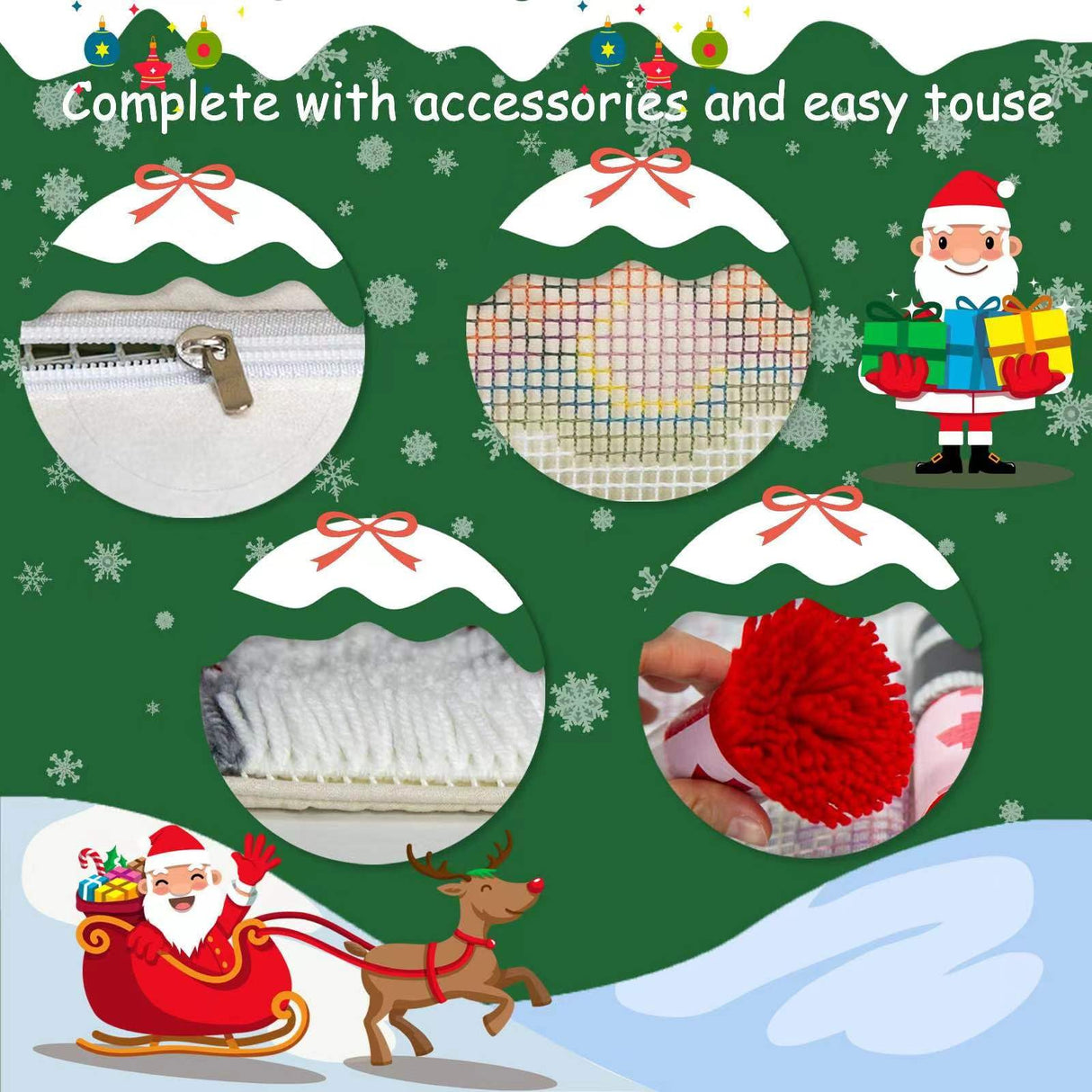 LAPATAIN Latch Hook Kits for DIY Throw Pillow Cover,Needlework Cushion Cover Hand Craft Crochet for Great Family 17X17inch Christmas Hat LAPATAIN