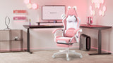 Dowinx Gaming Chair Cute with Cat Ears and Massage Lumbar Support, Ergonomic Computer Chair for Girl with Footrest and Headrest, Comfortable Reclining Game Chair 290lbs for Adult, Teen, Pink Dowinx