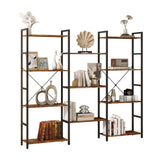 Panana Triple 4/5/6 Tier Bookshelf, Industrial Bookcase with 11/14/17 Open Display Shelves Wide Book Shelf Book Case with Metal Frame for Living Room Home Office (Brown, 4 Tier) Panana