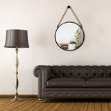 POZINO Round Mirror, 15" Rope Hanging Mirror, Farmhouse Circle Mirrors, Black Metal Frame Wall Mirrors for Bathroom, Bedroom, Living Room, Entryway, Fireplace, Home Decor POZINO
