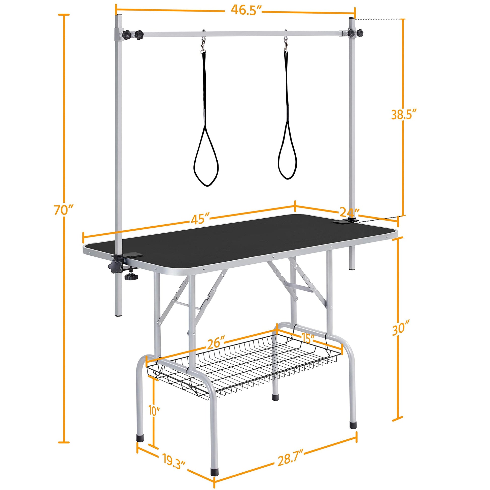 Yaheetech 46'' Pet Grooming Table for Large Dogs Adjustable Height Portable Trimming Table Drying Table w/Arm/Noose/Mesh Tray Maximum Capacity Up to 265Lb, Black - WoodArtSupply