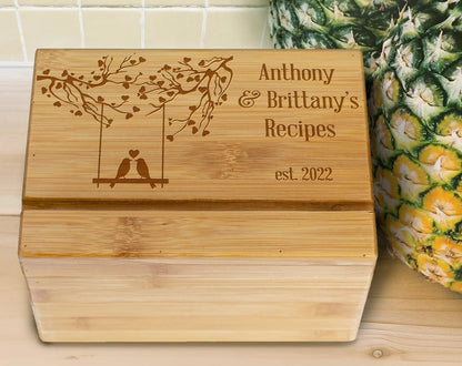 Personalized Recipe Box, Family Wood Recipe Box, Wedding Gift, Gift for newlywed, Custom Wooden Recipe Box, Engraved Recipe Box Kitchen Gift - WoodArtSupply