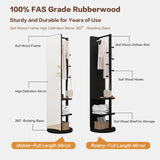 KEIKI Full Length Mirror with Cloak Rack, 68.8"x19.6" Rotatable Full Body Mirror Solid Wood Floor Mirror for Bedroom, Living Room, Dressing Room (Black) KEIKI