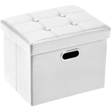 COSYLAND Storage Ottoman 17x13x13in Leather Ottoman Rectangle Foot Rest Foot Stool Folding Ottoman for Room Dorm Small Collapsible Bench Seat Organizer Entryway Furniture with Handles Lid White COSYLAND