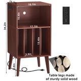 Lerliuo Record Player Stand with Charging Station, Walnut Turntable Stand Holds up to 160 Albums, Mid-Century Vinyl Storage Cabinet Table with Wood Legs, Record Holder Dispaly Shelf for Living Room Lerliuo