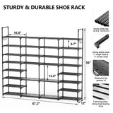 Mavivegue Extra Large Shoe Rack, 8 Tier 4 Rows 72-76 Pairs Big Tall Metal Shoe Shelf,Big Boot Rack Storage Organizer for Garage,Show Rack Shoe Holder Stand,Closet Rack Organizers and Storage Mavivegue