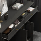 MOUMON Sideboard Credenza with Doors and Shelves, Credenza Sideboard Buffet with Drawers, Buffet Table Home Bar Cabinet for Kitchen Living Room Black (59.1”W x 15.7”D x 33.5”H) MOUMON