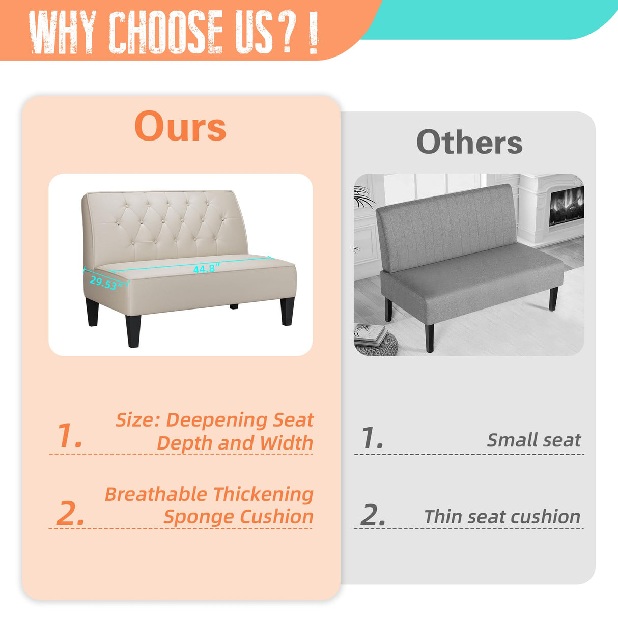 Alunaune Upholstered Loveseat Bench Couch for Bedroom, Modern Anti Scratch Cushioned Armless Settee Small Love Seat Sofa Faux Leather Living Room Couch-Beige Alunaune