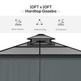 Outsunny 10' x 10' Hardtop Gazebo Canopy with Polycarbonate Roof, Aluminum Frame, Permanent Pavilion Outdoor Gazebo with Netting, for Patio, Garden, Backyard, Deck, Lawn, Black Outsunny