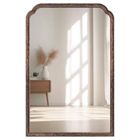 Acovy 24"x36" Solid Wood Bathroom Mirror Rounded Corner Tempered Glass for Wall Mounted, Rustic Wood Frame Wall Mirror Decorative for Living Room Bedroom Vanity Mirror Entryway Mirror, Rustic Brown Acovy
