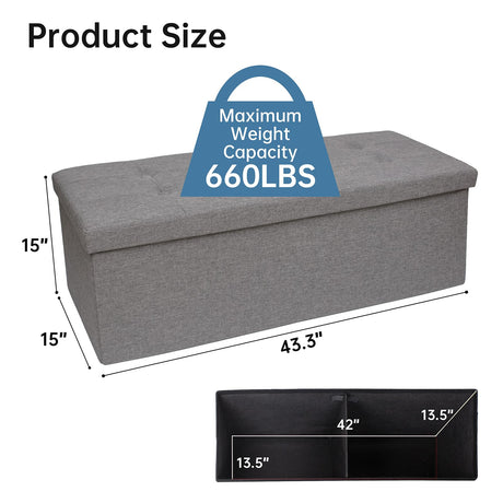 GLAXYFUR 43.3 inches Folding Storage Ottoman Bench Storage Chest Footrest for Bedroom, Entryway and Living Room, Holds up to 660 lb Dark Grey GLAXYFUR