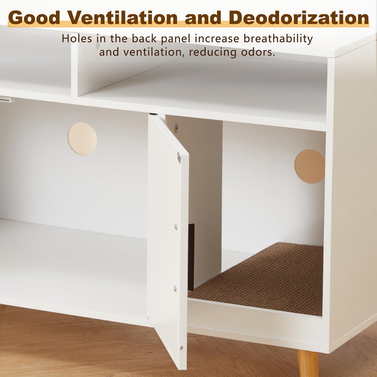 Mdeam Cat Litter Box Enclosure, Hidden Litter Box Furniture with Front Entry, 2-Door Storage Cabinet, 2 Compartments, Scratcher Pad, Air Vents, Wooden Side End Table (White) Mdeam