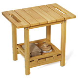 Highpro Bamboo Shower Bench, Shower Benches for Inside Shower with Storage Shelf for Shaving Legs Spa Bathroom, Waterproof Wood Shower Stool Seat Chair for Adults Seniors Women, Non-Slip and Handles Highpro