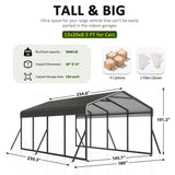 DAUSOLA Carport 12x20 FT Heavy Duty Carports Canopy with Updated Frame Structure Galvanized Steel Roof and Enhanced Base, Metal Carport Garage for Pickup, Boat, Car and Tractors DAUSOLA