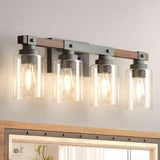 Amico Farmhouse Bathroom Vanity Light Fixtures,Rustic 4-Light Industrial Painted Wood Vanity Lights for Bathroom,Vintage Black Wall Sconces Bathroom Vanity Lighting with Bubble Glass Shade Amico