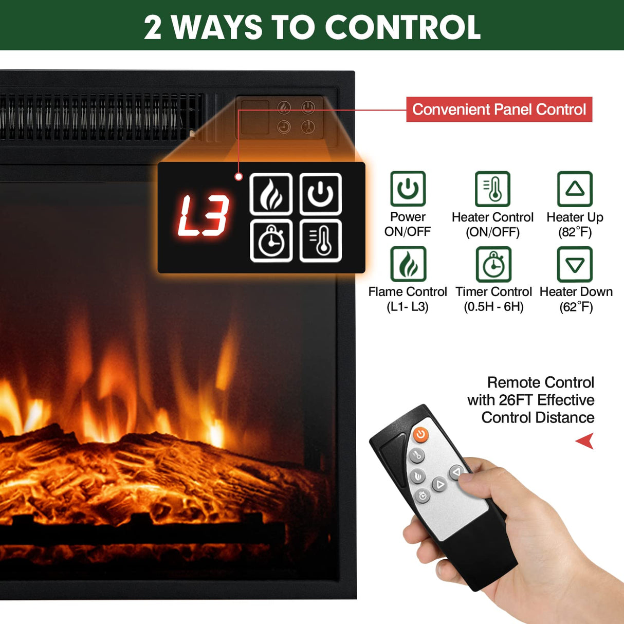 SIMOE Electric Fireplace TV Stand for 65in+ Tv, 19‘’ Fireplace with Mantel, Entertainment Center with 16 Color LED Lights, APP Control & 4 Mode, TV Console for Living Room, Remote Control, Timer SIMOE