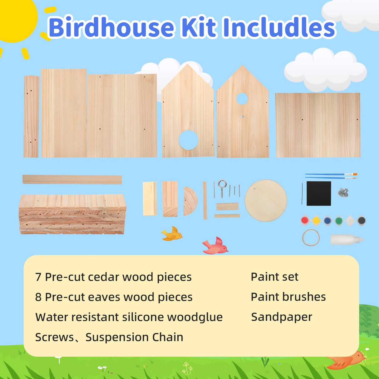DIY Bird House Kits for Adults & Kids, Build Your Own Birdhouse Kit with Premium Cedar Logs, Birdhouse Kits for Adults to Build and Paint Pontuss