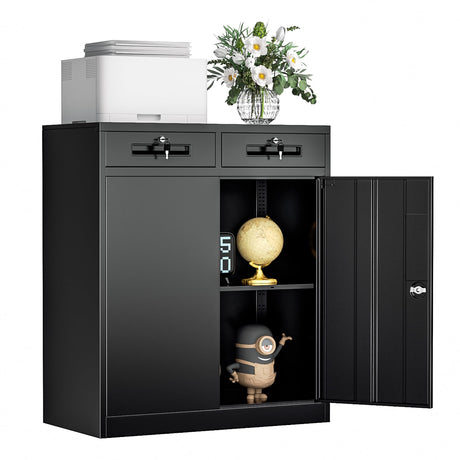 INTERGREAT Metal Storage Cabinet with Drawers, 36" Black Locking Steel Garage Cabinet with 2 Doors and Adjustable Shelves, Lockable File Cabinets for Garage, School, Home Office, Classroom INTERGREAT