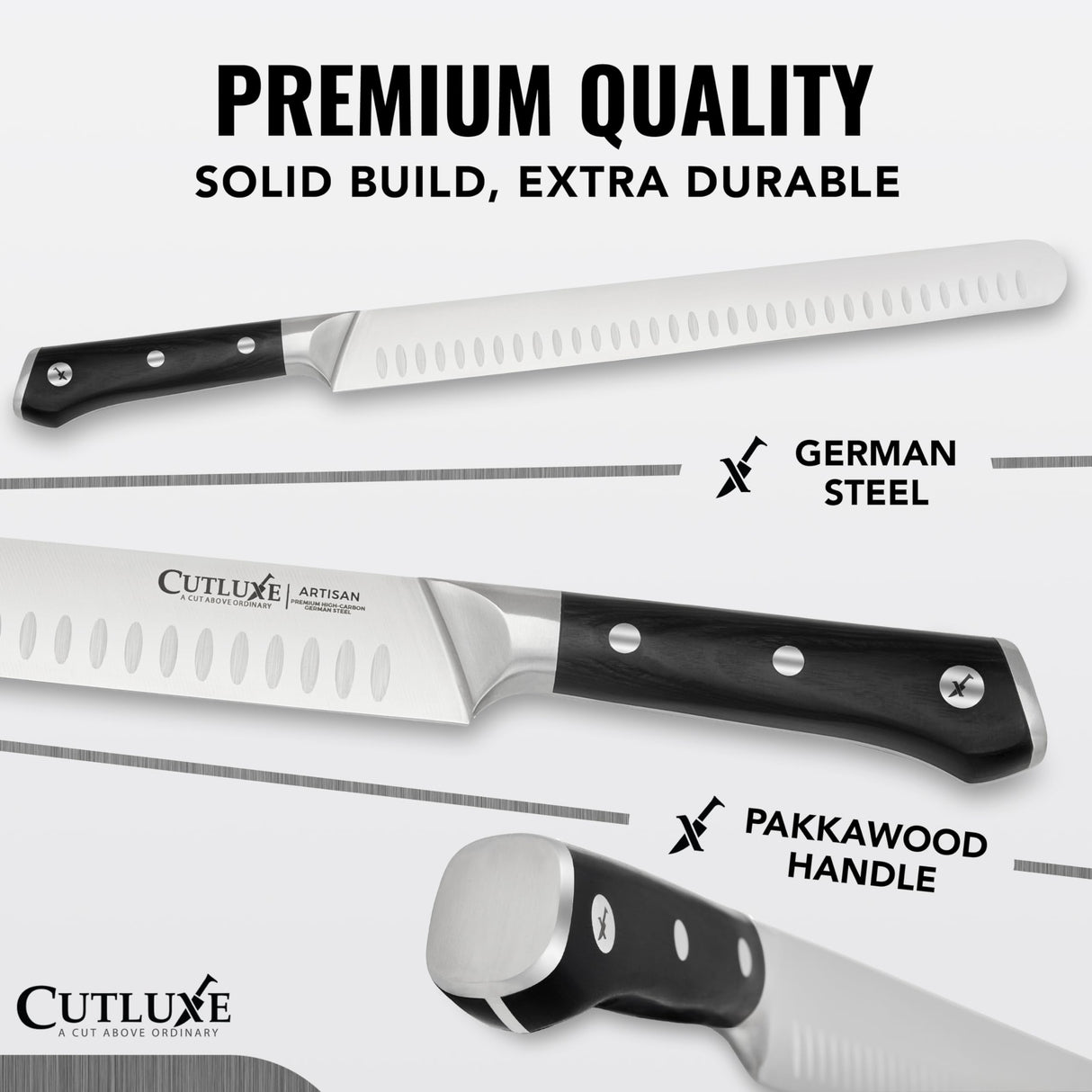 Cutluxe Slicing Carving Knife – 12" Brisket Knife, Meat Cutting and BBQ Knife – Razor Sharp German Steel, Sheath Included, Full Tang, Ergonomic Handle Design – Artisan Series Cutluxe