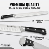Cutluxe Slicing Carving Knife – 12" Brisket Knife, Meat Cutting and BBQ Knife – Razor Sharp German Steel, Sheath Included, Full Tang, Ergonomic Handle Design – Artisan Series Cutluxe