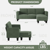 YESHOMY L-Shaped Convertible Sectional Sofa 3 Seater with Corduroy Fabric, Complete with Mobile Footrest, for Living Room, Apartment and Office, 70", Green YESHOMY