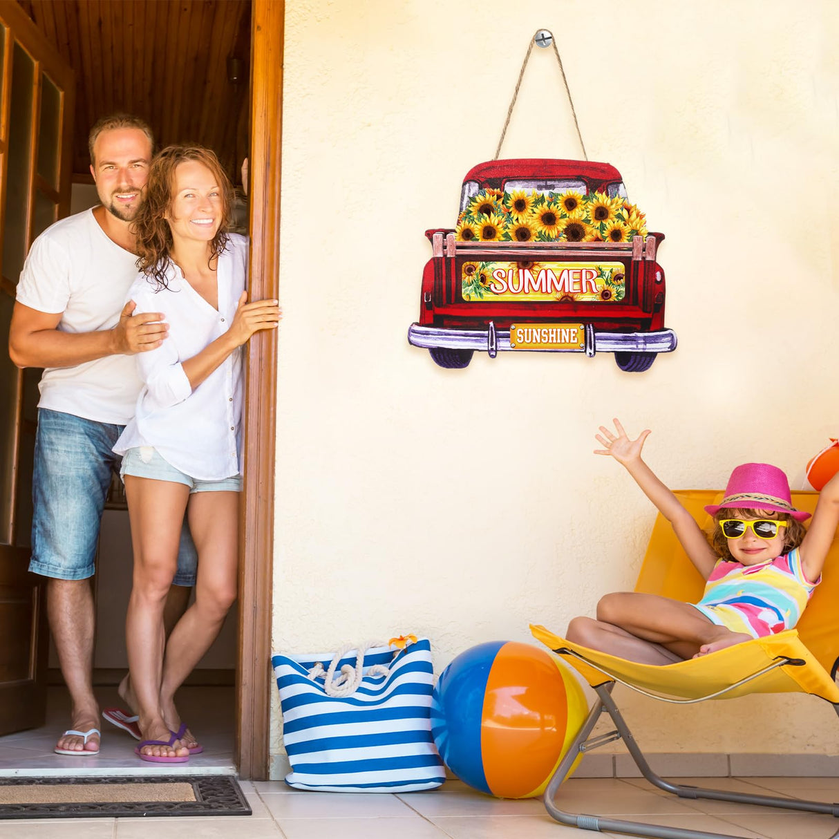 Suzile 43 Pcs Interchangeable Christmas Welcome Sign for Front Door Farmhouse Truck Porch Hanging Decor with 42 Interchangeable Seasonal Sign Wooden Wall Outdoor Christmas Thanksgiving Ornament(Red) Suzile