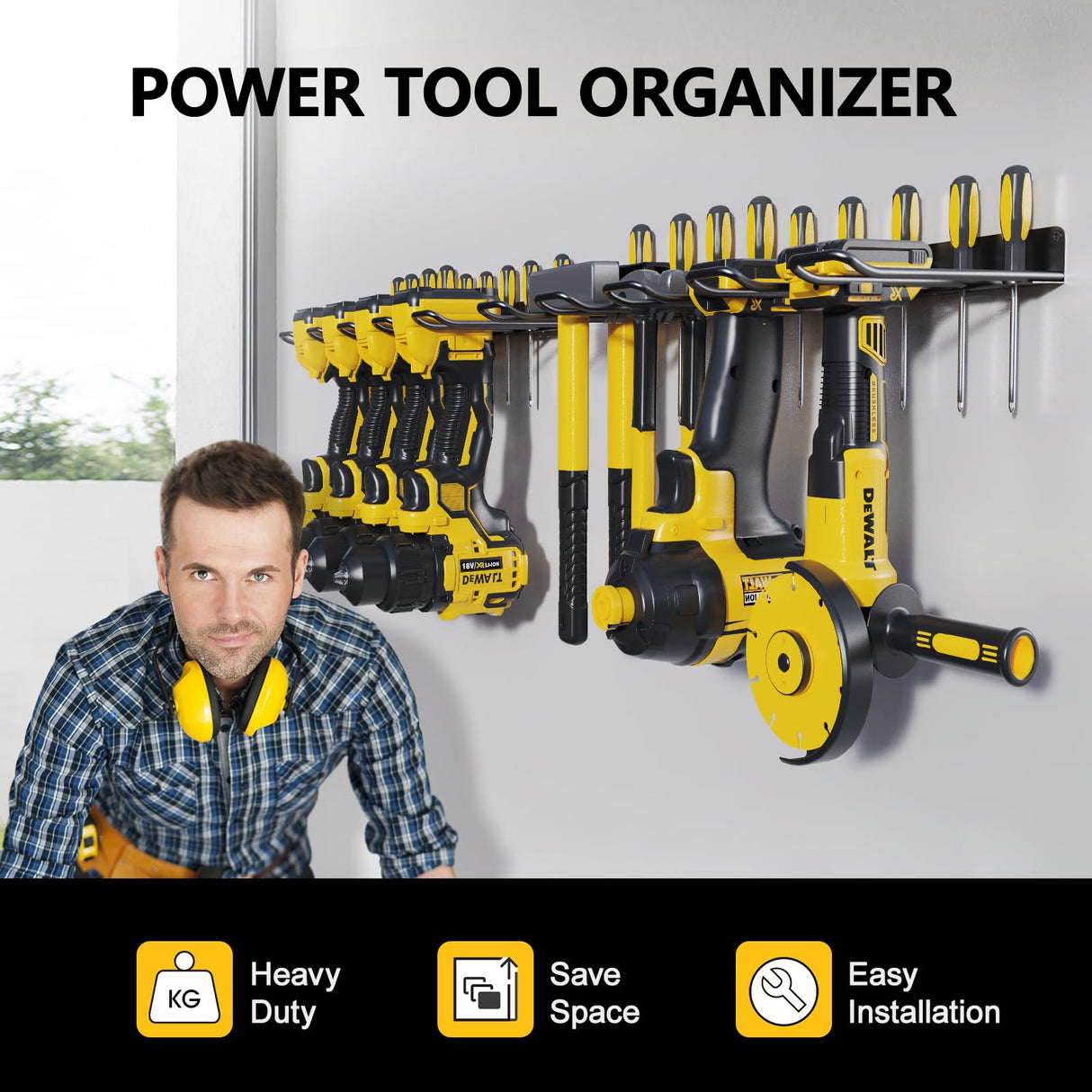 RacKeaLsi 2 Pack Drill Holder, Power Tool Organizer Wall Mount, Heavy Duty Garage Storage and Tool Organizer, Ideal Garage Organization Gifts for man, 8 Slots for Power Tools and 32 Screwdriver Rack RacKeaLsi