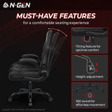 N-GEN Video Gaming Computer Chair Ergonomic Office Chair Desk Chair with Lumbar Support Flip Up Arms Adjustable Height Swivel PU Leather Executive with Wheels for Adults Women Men (Black) NEO CHAIR