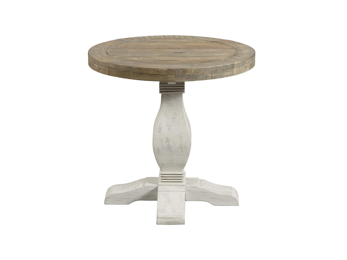 Napa Solid Wood Farmhouse Rustic Reclaimed Natural and White Stain Round End Side Accent Living Room Table, Nightstand Bedside 26" W x 26" D x 25" H Martin Svensson Home