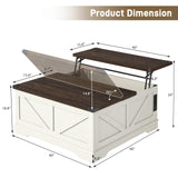 Hlivelood 40” Large Farmhouse Lift Top Coffee Table with Power Outlets and Large Hidden Storage, Square Wood Living Room Tables, Multi-Function Lift Wooden Barn Door Center Table, Rustic White Hlivelood