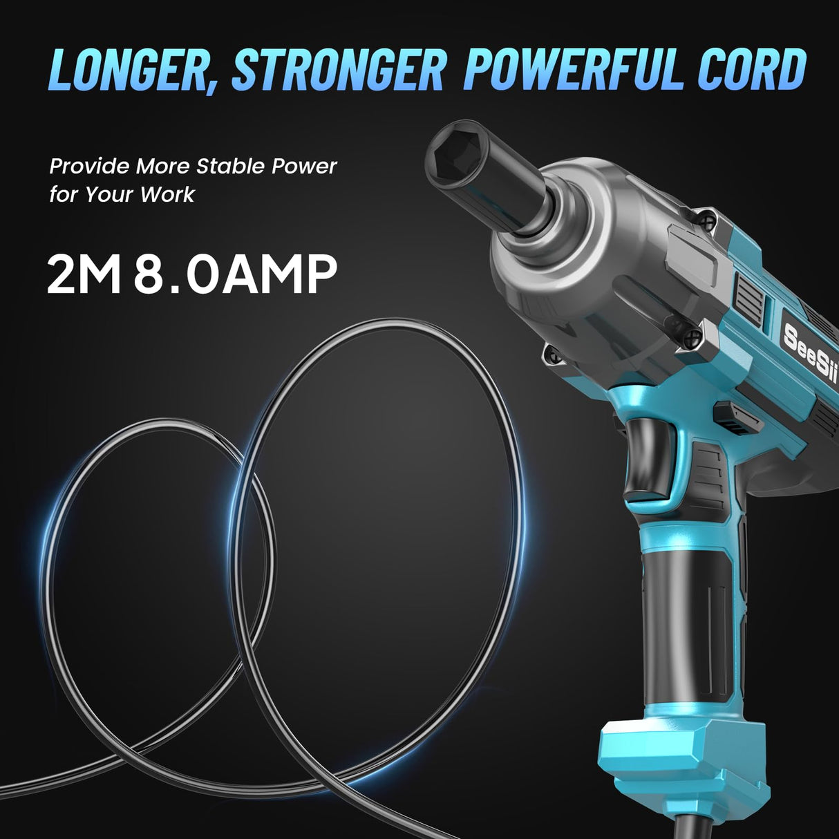 Seesii Electric Impact Wrench Corded, 368Ft-lbs(500N.m) Torque 1/2 inch Impact Gun with 8Amp Cord, 4 Sockets for Car Tire and Home DIY, AC500 Seesii