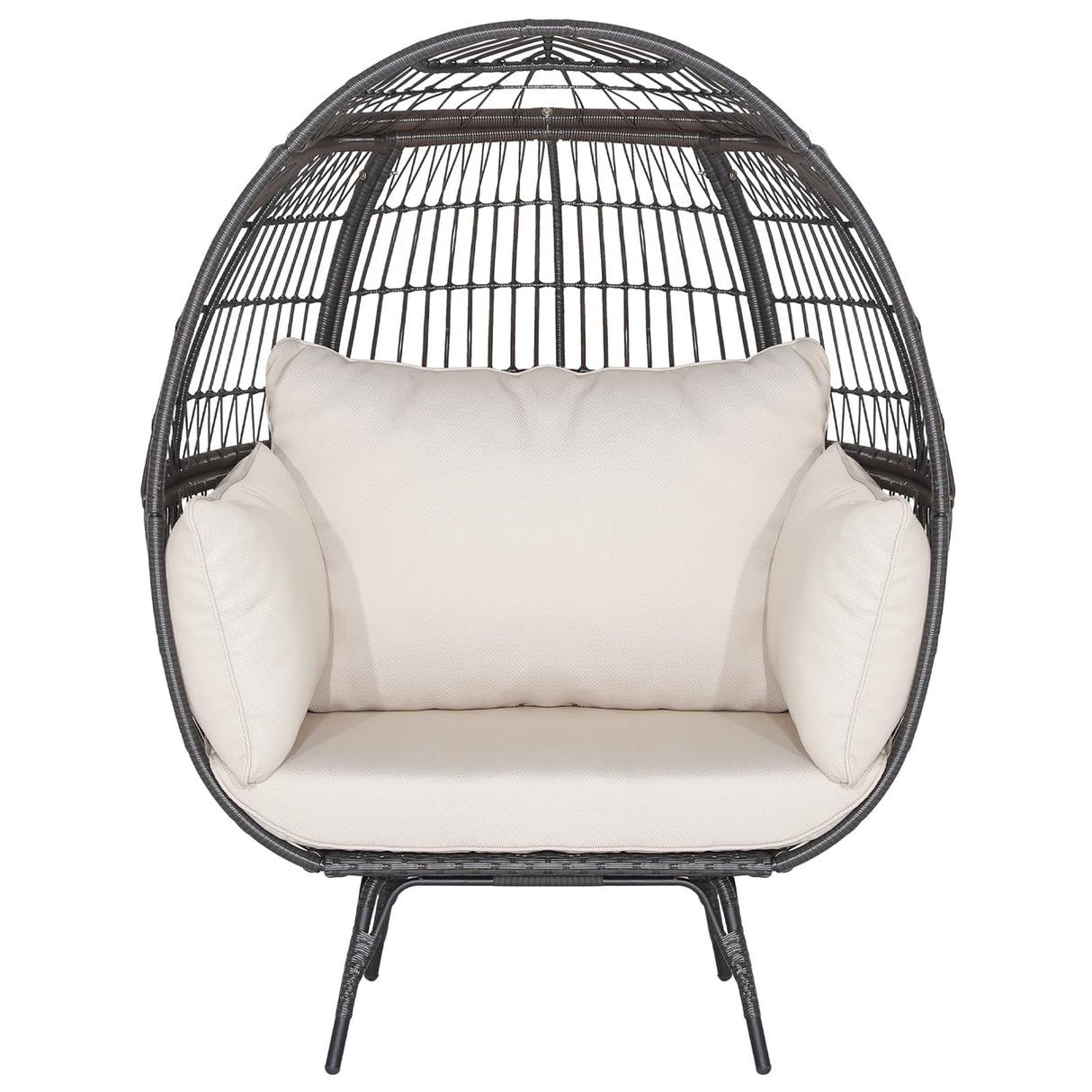 Tangkula Oversized Wicker Egg Chair, Stationary Patio Lounge Basket w/ 4 Soft Cushions, Stable Metal Frame, Gorgeous Indoor Outdoor Lounge Chair, Ideal for Living Room, Backyard, 450 LBS Max Load Tangkula