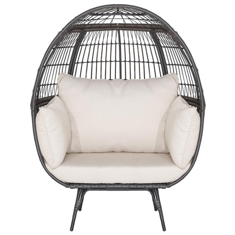 Tangkula Oversized Wicker Egg Chair, Stationary Patio Lounge Basket w/ 4 Soft Cushions, Stable Metal Frame, Gorgeous Indoor Outdoor Lounge Chair, Ideal for Living Room, Backyard, 450 LBS Max Load Tangkula