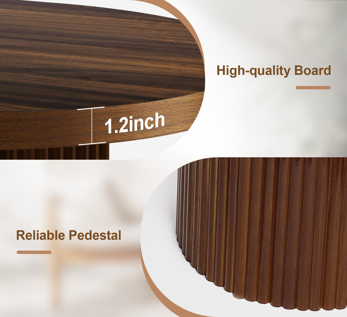 Farmhouse Coffee Table, Ellipse 47 in Wood Modern Center Accent Table, Mid Century Wooden Coffee Tables with Sturdy Base & Rounded Corners for Living Room (Rustic Brown) ZYBT