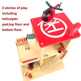 BBtinker Wooden Fire Station Playset, Multicolor 3-Level Pretend Play Dollhouse with Figures, Truck, Helicopter and Accessories, Preschool Learning Educational Toys for Toddlers Kids Age 3 and up BBtinker