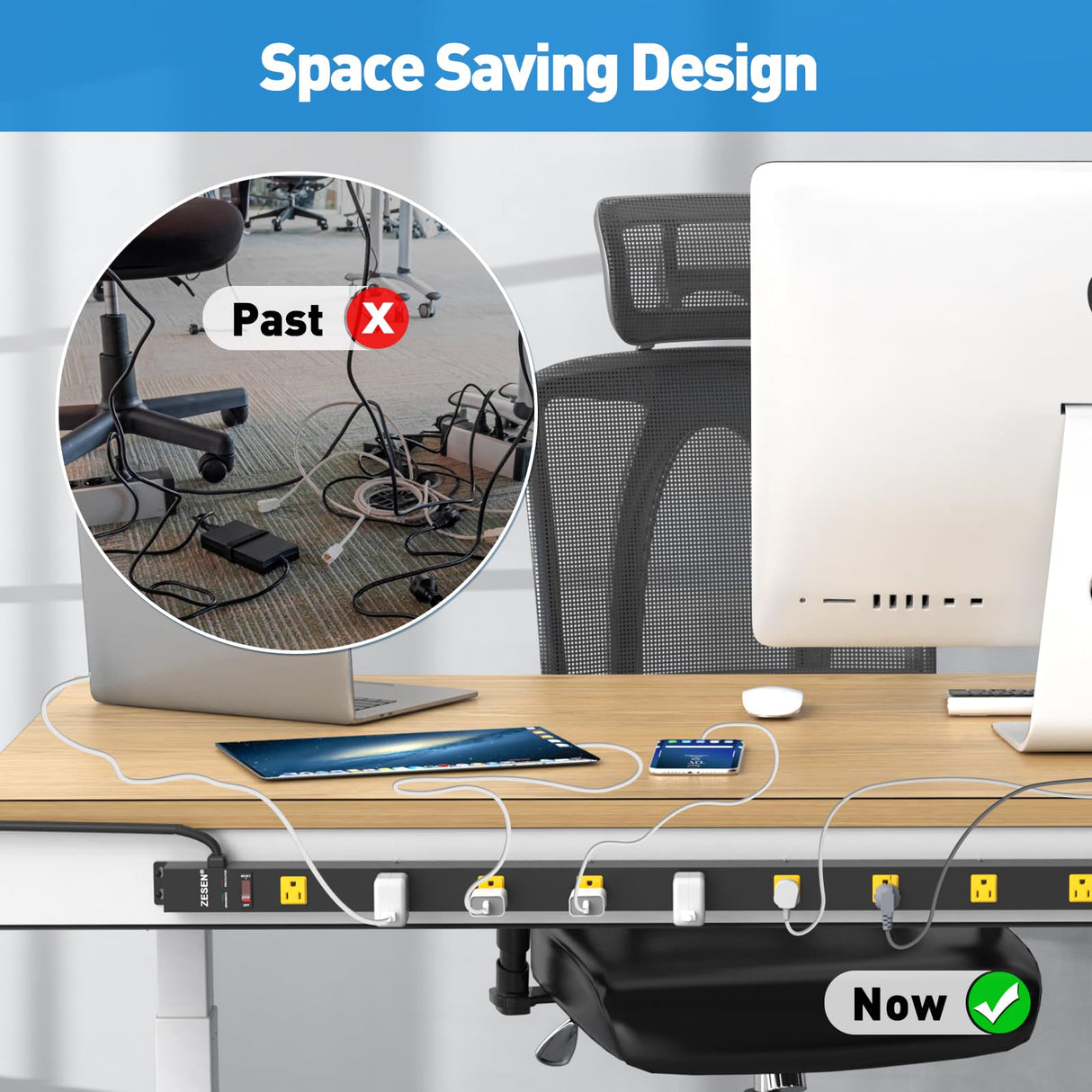 ZESEN 12 Outlet Long Power Strips Heavy Duty Garage Workshop Multi Wide Industrial Power Strip Surge Protector with 4ft Cord, ETL Certified, 1875W, Black ZESEN