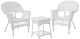Jeco 3 Piece Wicker Chair and End Table Set without Cushion, White Jeco