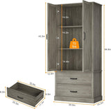 GarveeHome Kitchen Pantry Cabinet, Farmhouse Storage Cabinet with Barn Doors, Drawers and Adjustable Shelves, Versatile Storage for Kitchen, Dining Room, Grey GarveeHome