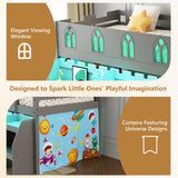 JOYMOR Low Loft Bed with LED Lights, Twin Loft Bed with Stairs, Safety Guardrail, Curtain, Wooden Bed Frame for Kids with Storage Bookcase and Under-Bed Play Space (Gray) JOYMOR