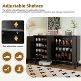 Merax 55” Shoe Cabinet Storage for Entryway with 4-Door, Freestanding Sideboard Buffet Hidden Table Organizer for Dinning Kitchen Living Room, Solid Wood Legs, Adjustable Shelves Merax