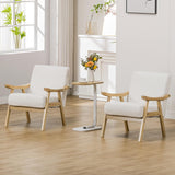 COMHOMA Accent Chair, Mid Century Modern Chair with Solid Wood Armrest, Comfy Upholstered Reading Armchair for Living Room, Bedroom, Balcony (Curved Armrests, White) COMHOMA