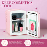 Paris Hilton Mini Refrigerator and Personal Beauty Fridge, Mirrored Door with Dimmable LED Light, Thermoelectric Cooling and Warming Function for All Cosmetics and Skincare Needs, 4-Liter, Pink Paris Hilton
