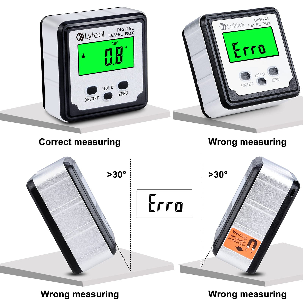 Lytool Digital Angle Finder, Angle Gauge Electronic Level Tool with Bubble Level and Magnetic Base, Digital Inclinometer Angle Measuring Tool for Woodworking, Construction and Machinery Lytool